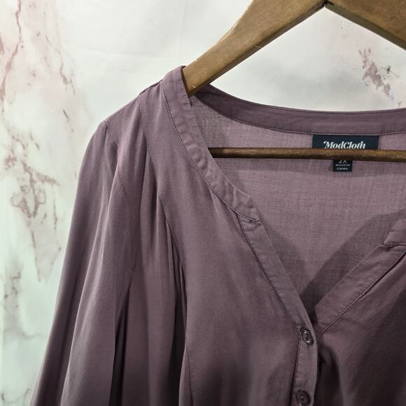 ModCloth Shirt Womens 2X Purple Muave Button Up Blouse Tie Back Mod Cloth - Picture 2 of 10